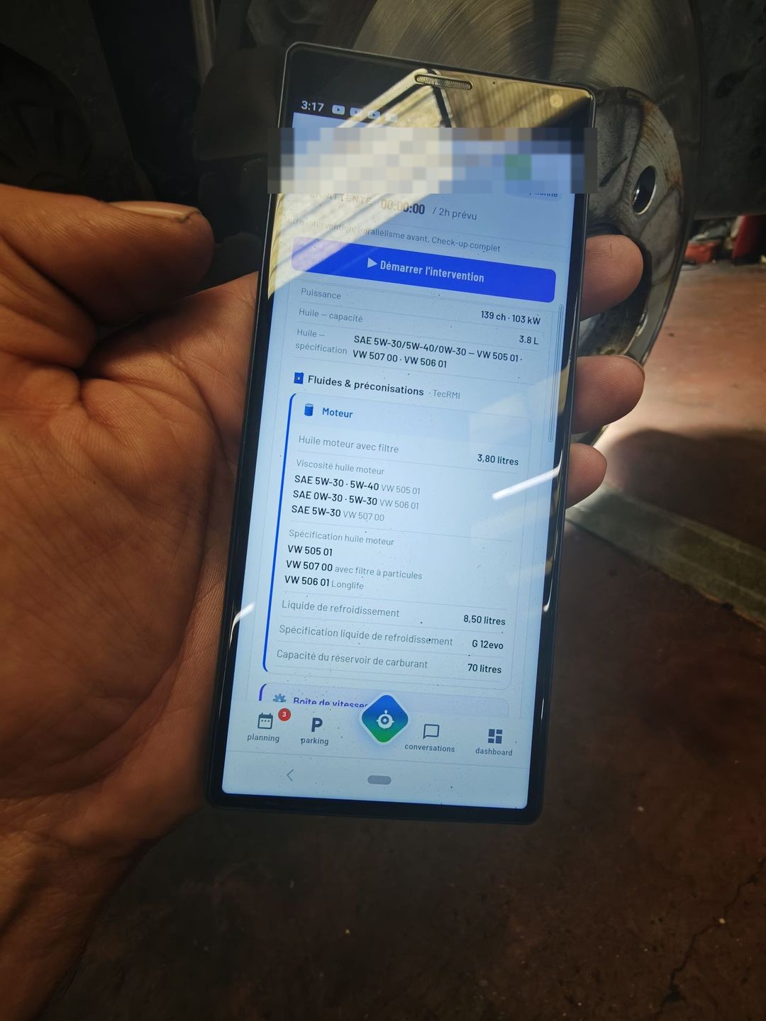 Préconisations fluides TecRMI sur l'application technicien : huile moteur, viscosités et normes, liquide de refroidissement